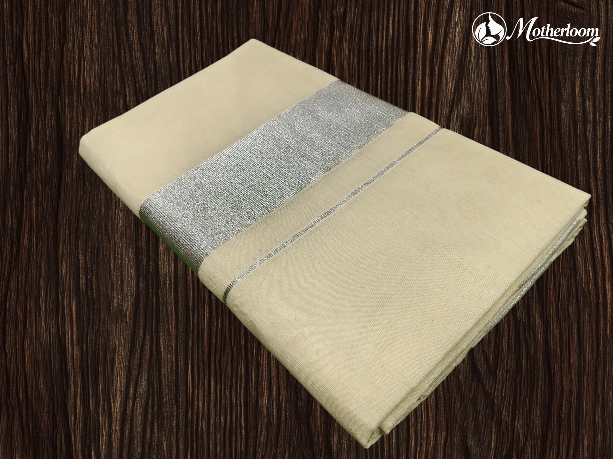 Motherloom Kerala Silver Plain Cotton Saree With Runnig Blouse
