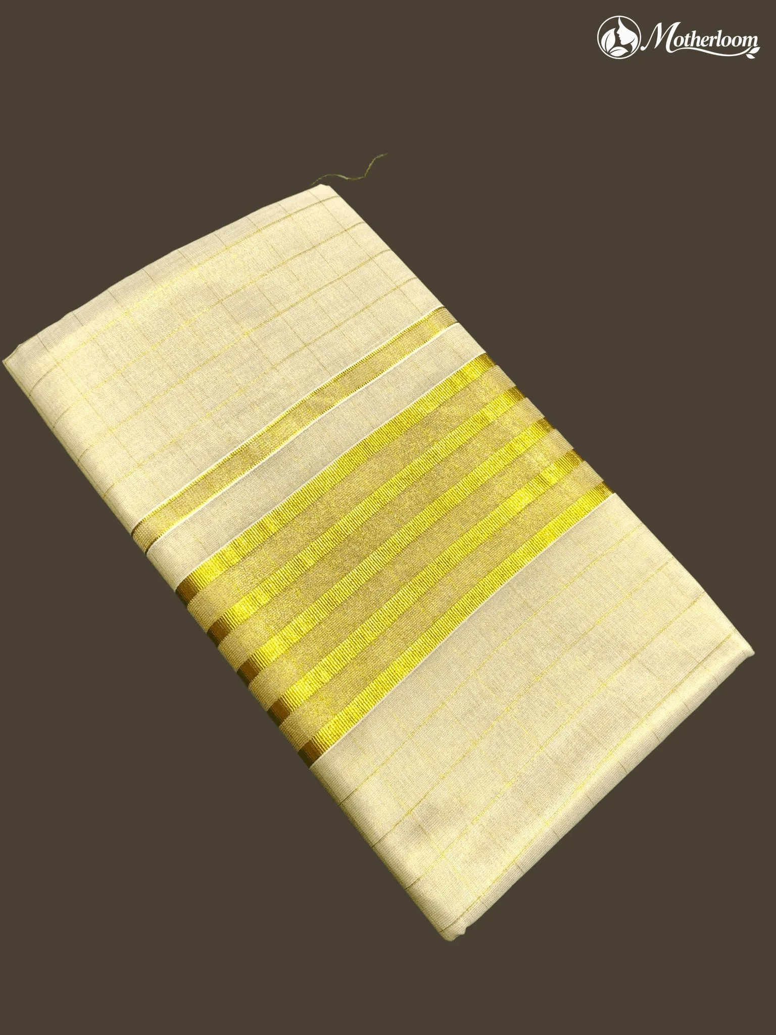 Motherloom  Kerala Tissue Gold 1-inch Checked Saree With Running Blouse