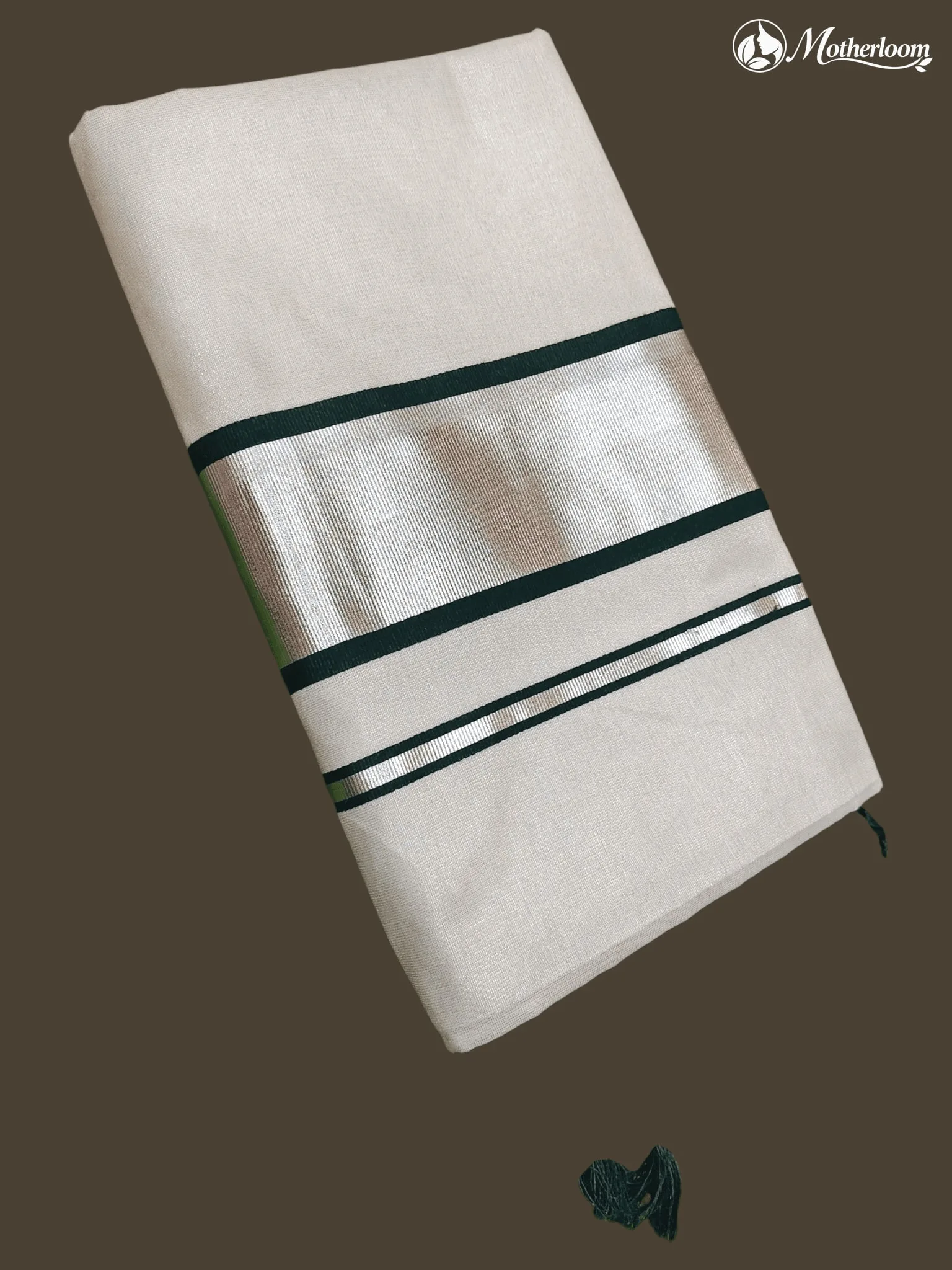 Motherloom Kerala Tissue Parrot Green Plain Saree with Running Blouse