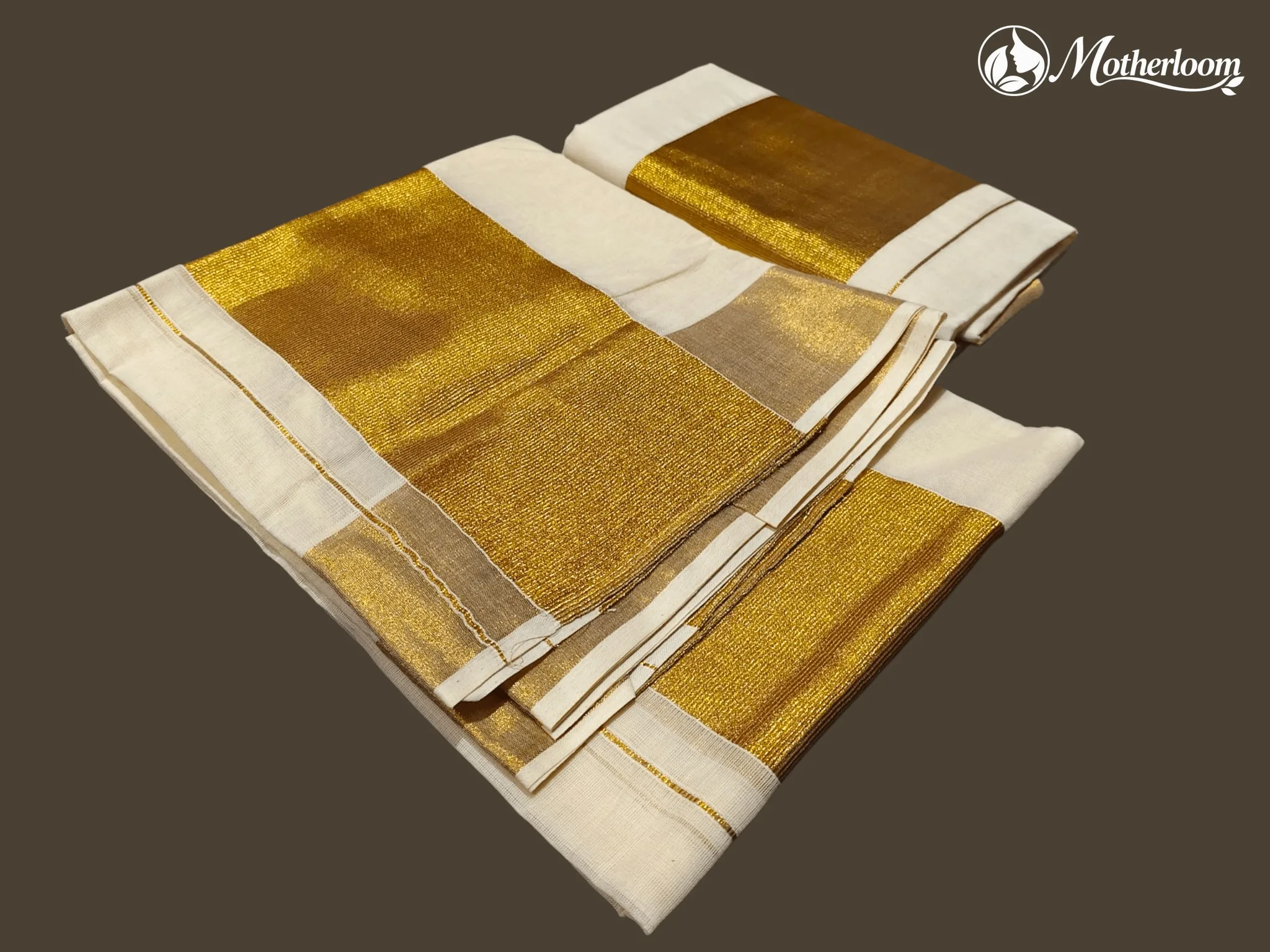Motherloom Kerala Cotton 5-inch Gold Kasavu Set Mundu