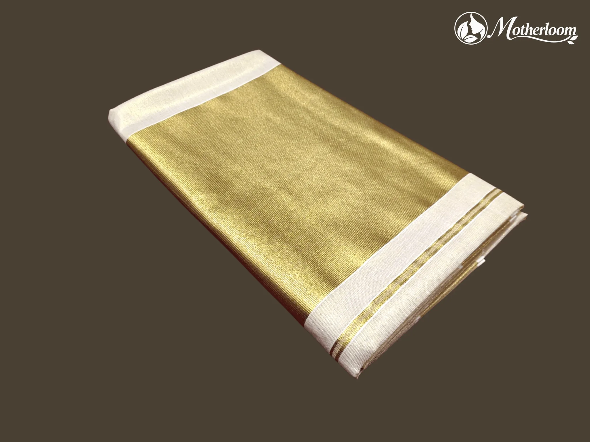Motherloom Kerala Tissue 10-inch Border Gold Plain Saree With Running Blouse