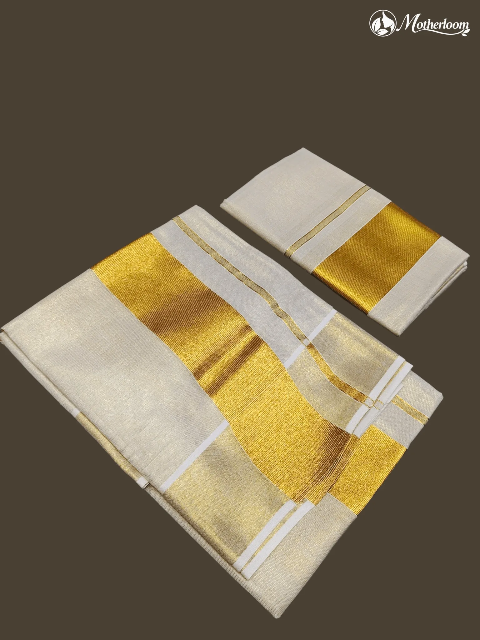 Motherloom Kerala Tisuue Gold Plain Set Mundu