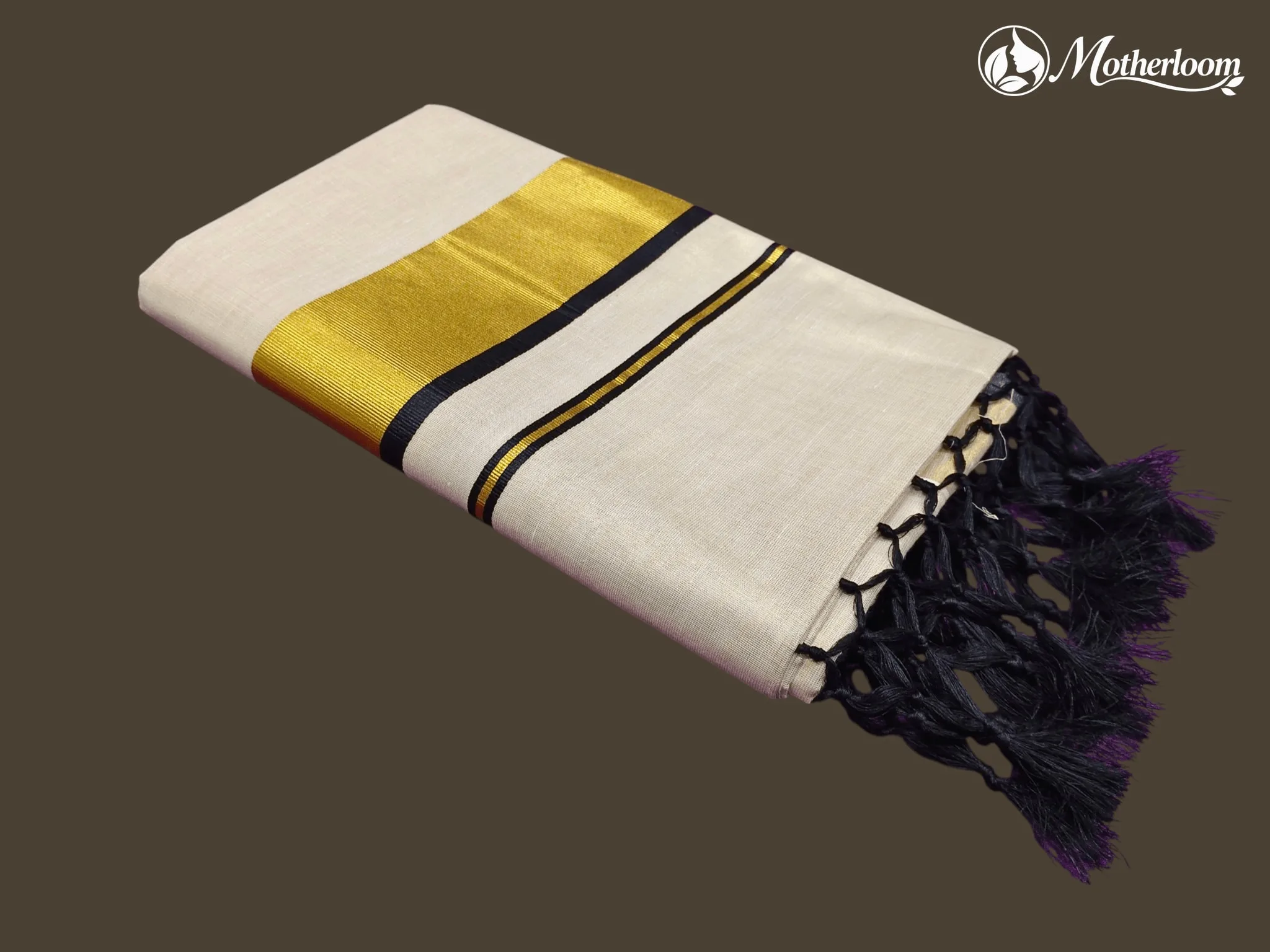 Motherloom Kerala Tissue Black Fancy Saree With Colour Border