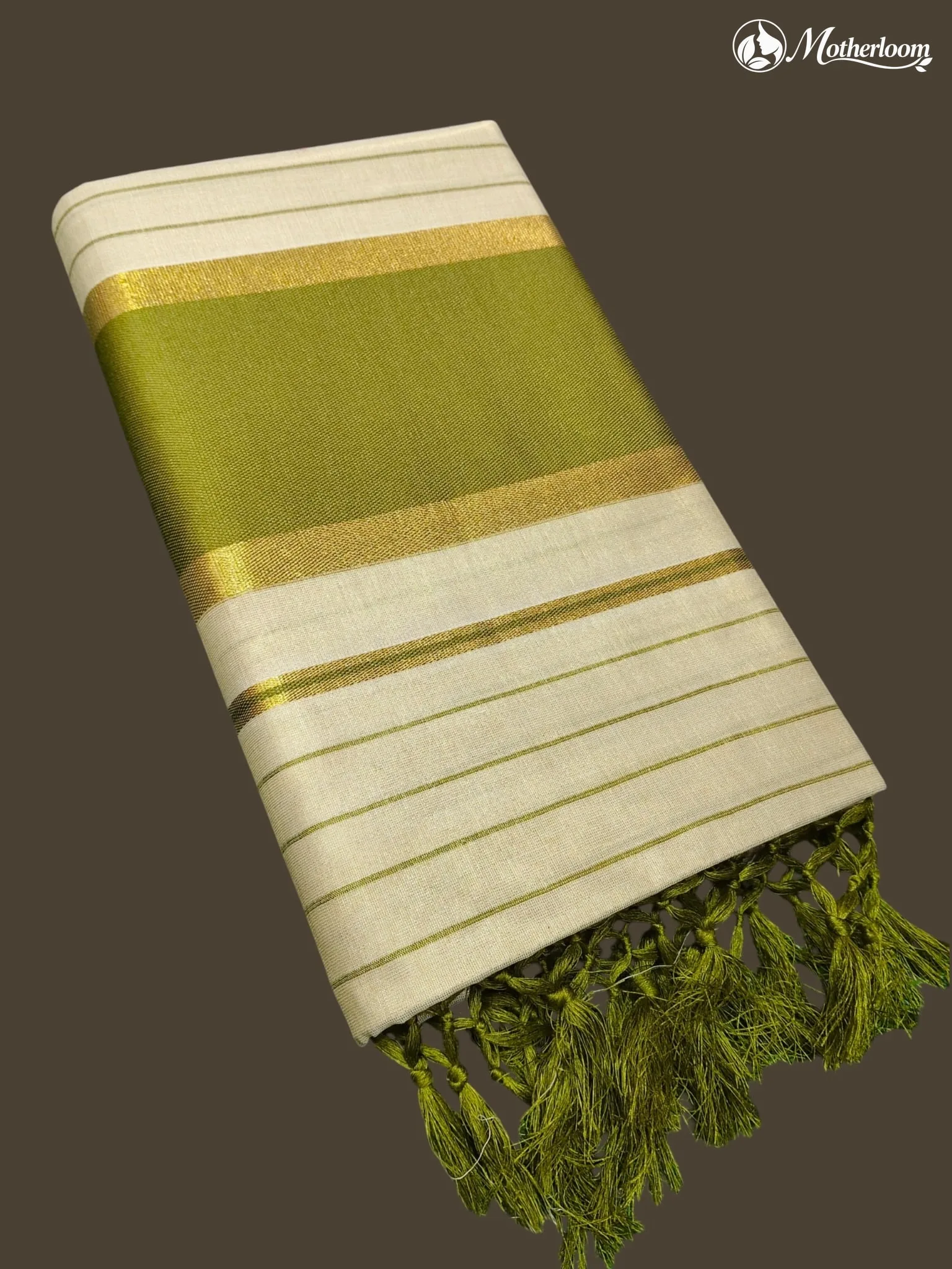 Motherloom kerala Tissue Fancy stripes Saree, Running Blouse WIth Tassels