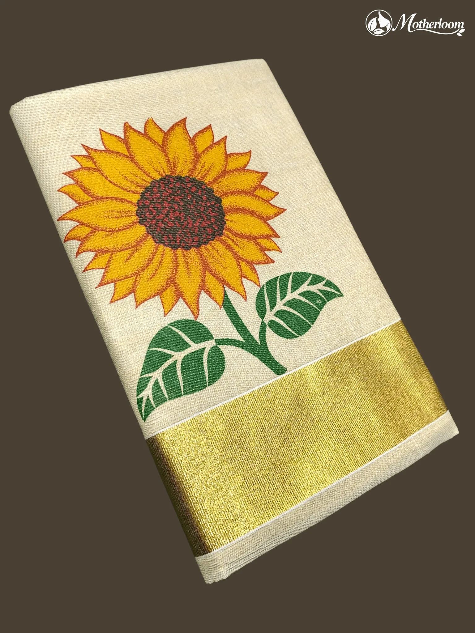 Motherloom Kerala Tissue Sunflower Mural Print Saree with Running Blouse