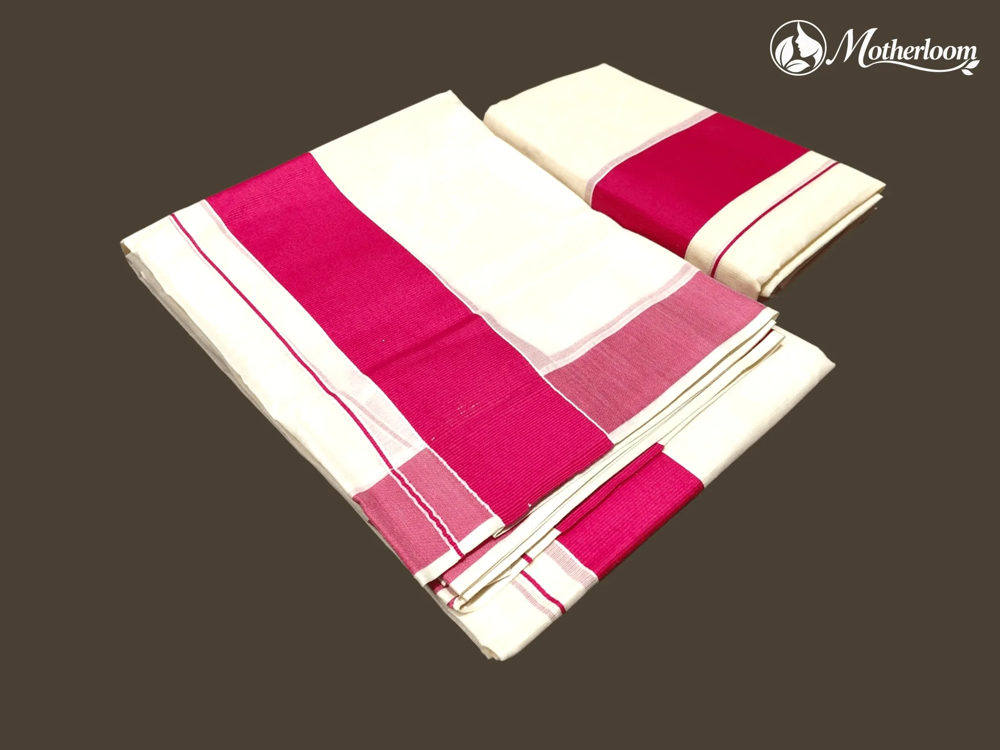Motherloom Kerala Cotton Plain Rani Pink Set Mundu