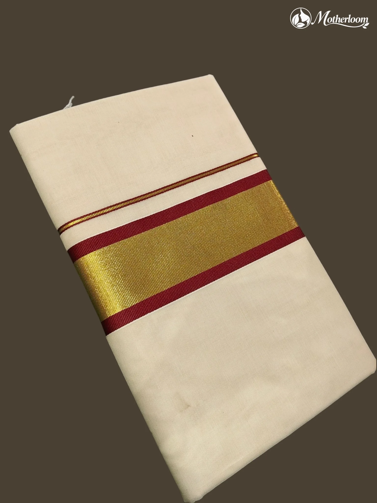 Motherloom Kerala Cotton Maroon Plain Saree With Running Blouse