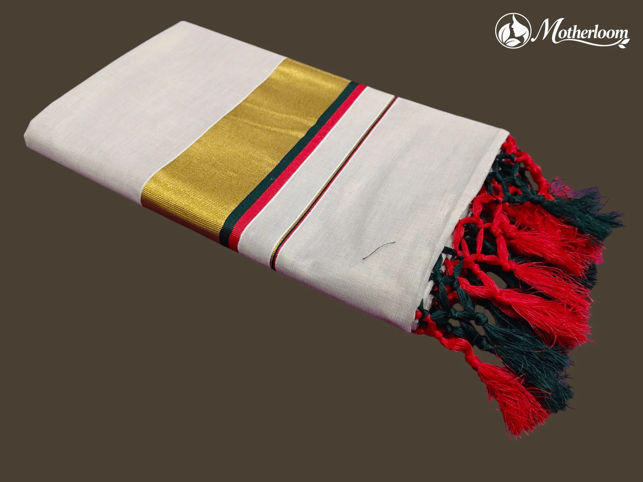 Motherloom Kerala Tissue Red & Black Fancy Saree With Colour Border