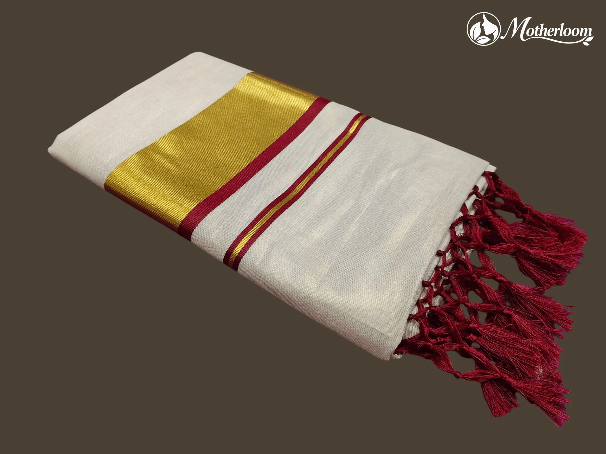 Motherloom Kerala Tissue Maroon Fancy Saree With Colour Border