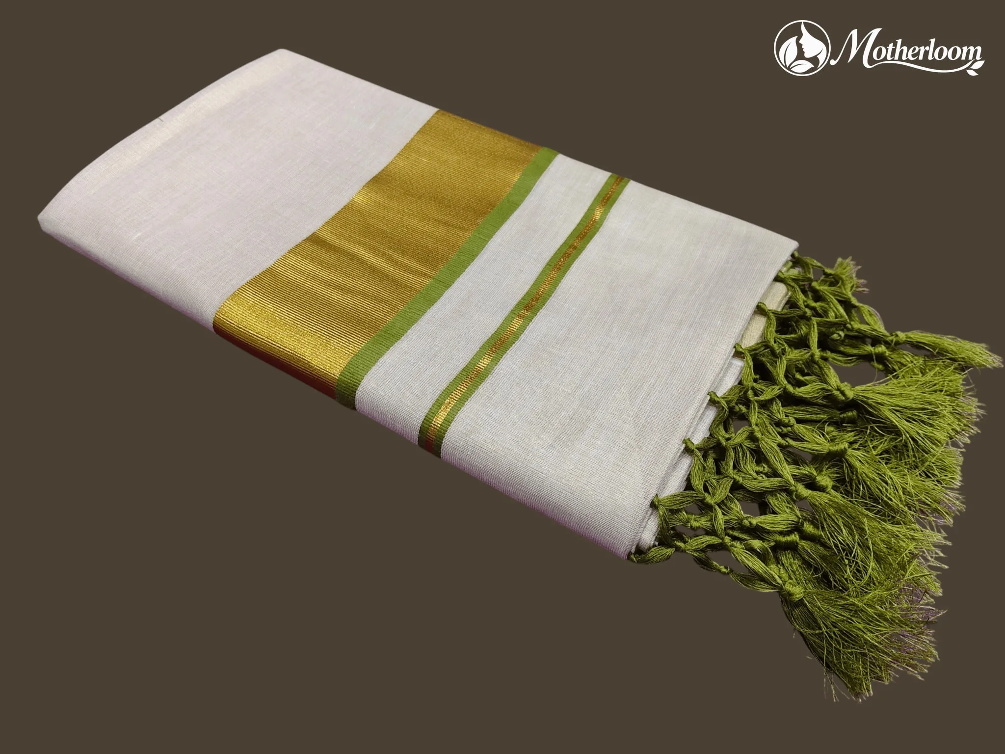 Motherloom Kerala Tissue Pista Green Fancy Saree With Colour Border