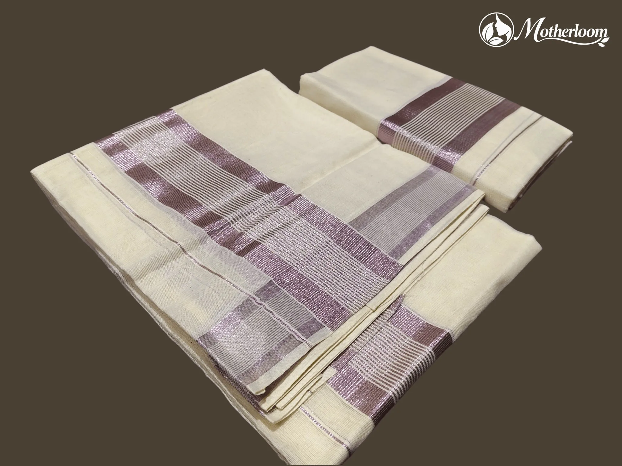 Motherloom Kerala Cotton Fancy Rose Gold Set Mundu