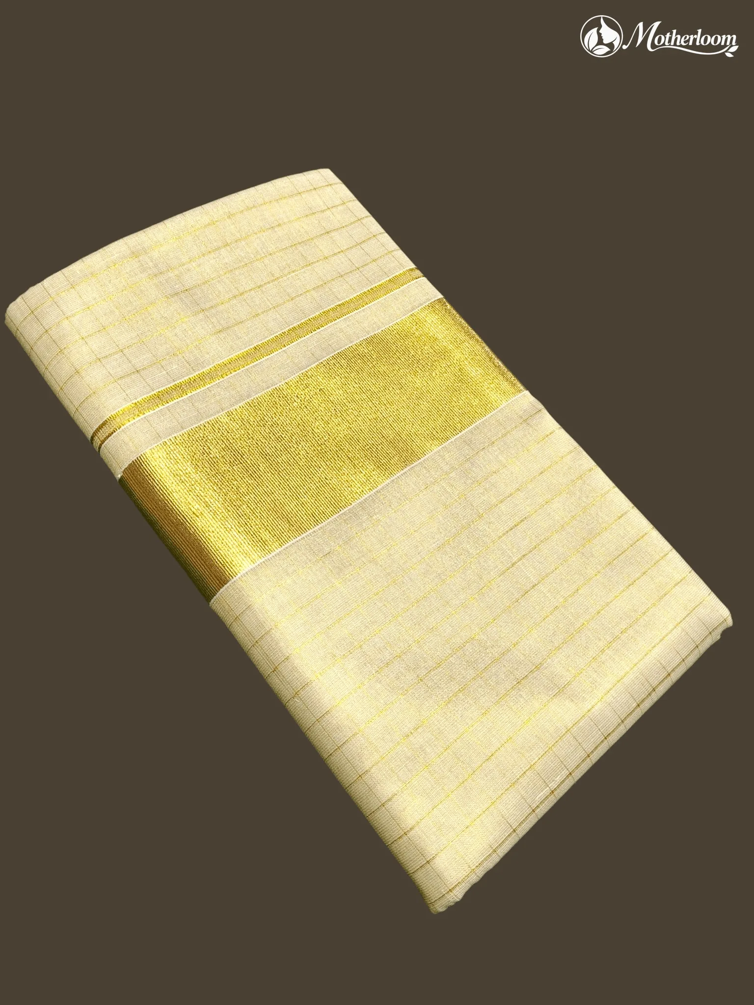 Motherloom Kerala Tissue Gold 1/2-inch Checked Saree With Running Blouse