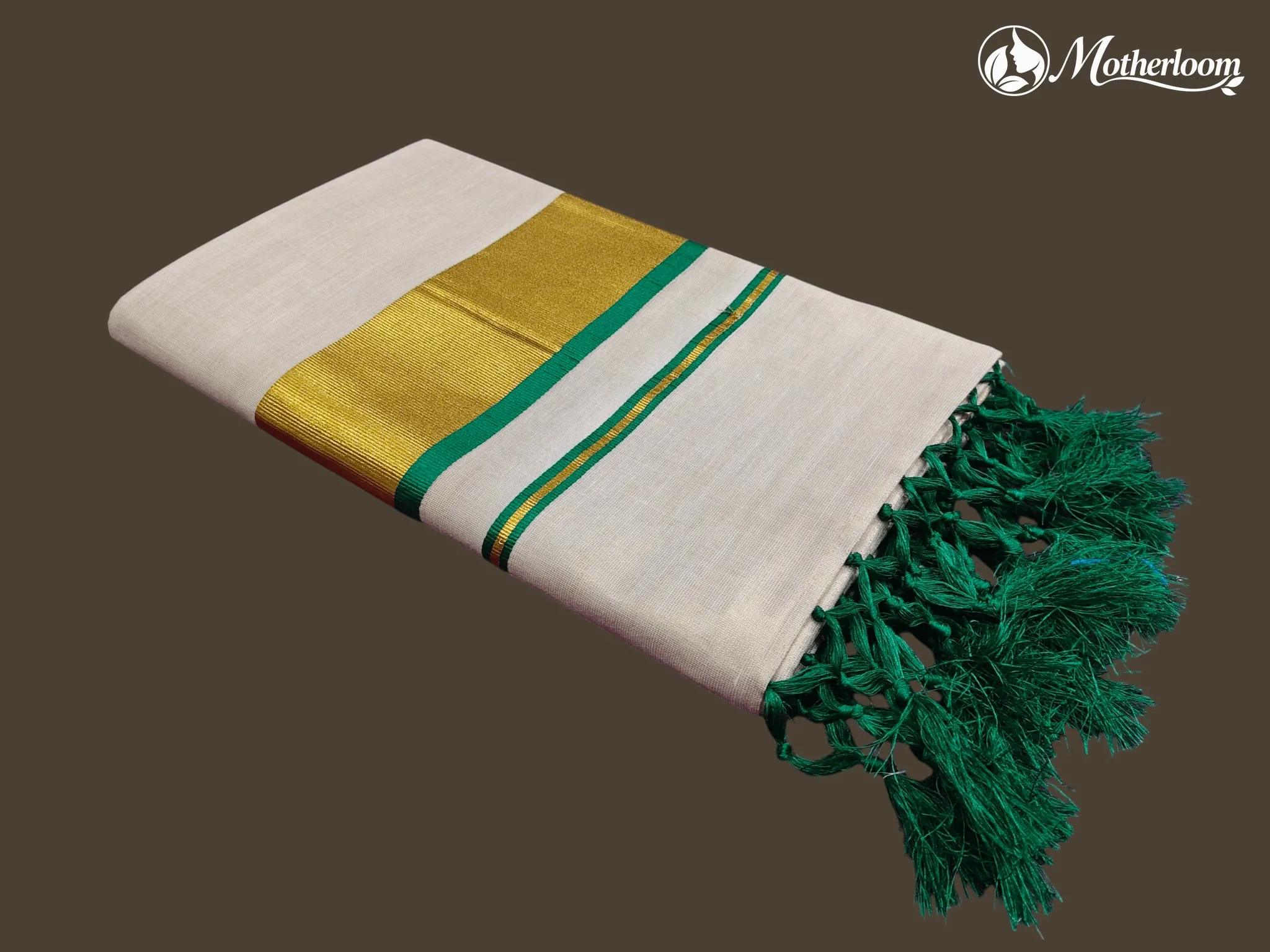Motherloom Kerala Tissue Parrot Green Green Fancy Saree With Colour Border