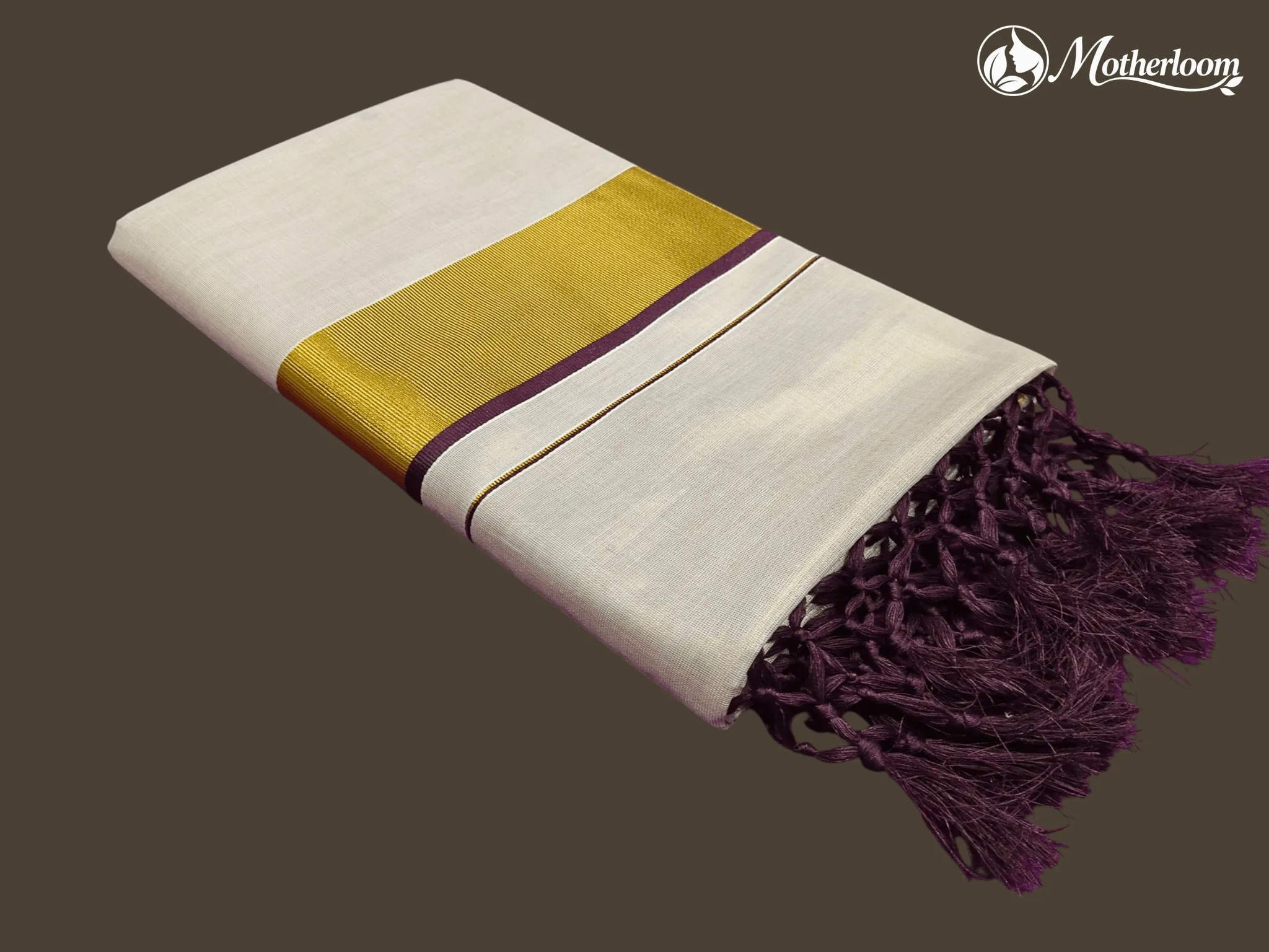 Motherloom Kerala Tissue Brown Fancy Saree With Colour Border