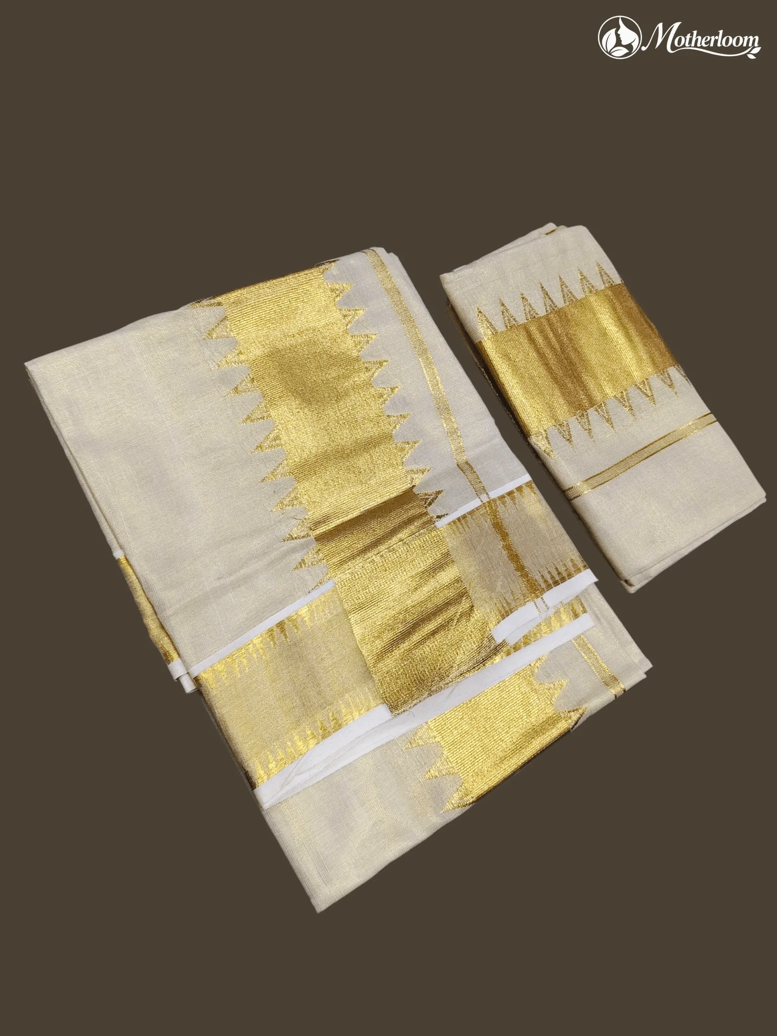 Motherloom Kerala Tissue Gold Small Temple Set Mundu