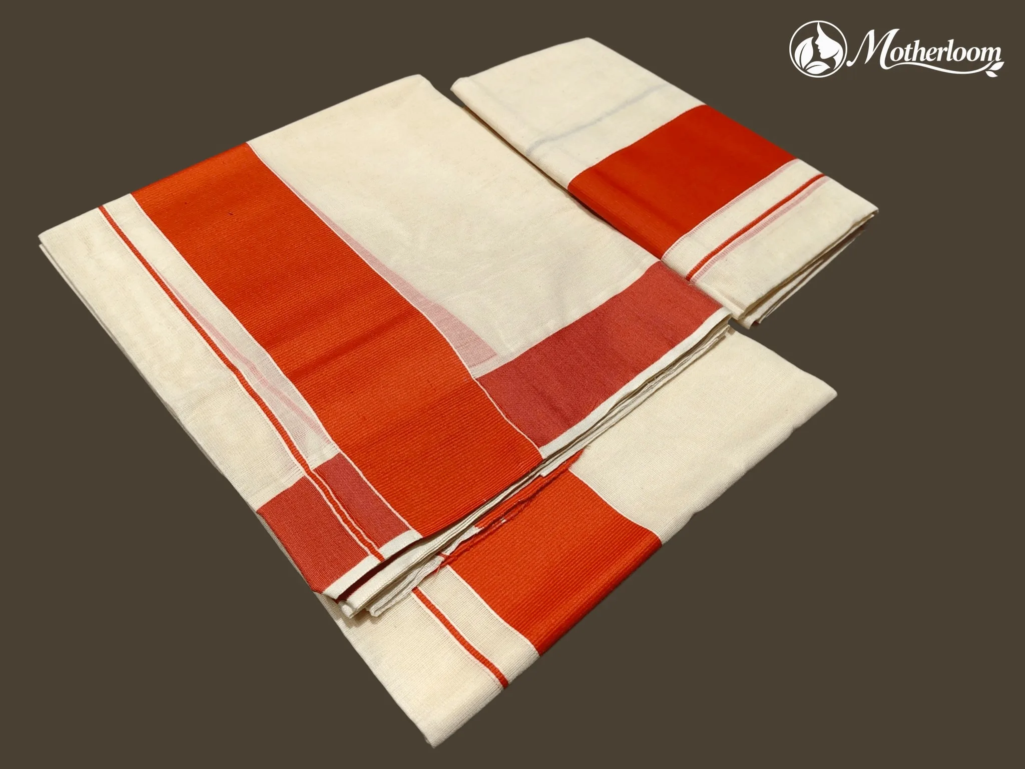 Motherloom Kerala Cotton Plain Orange Set Mundu
