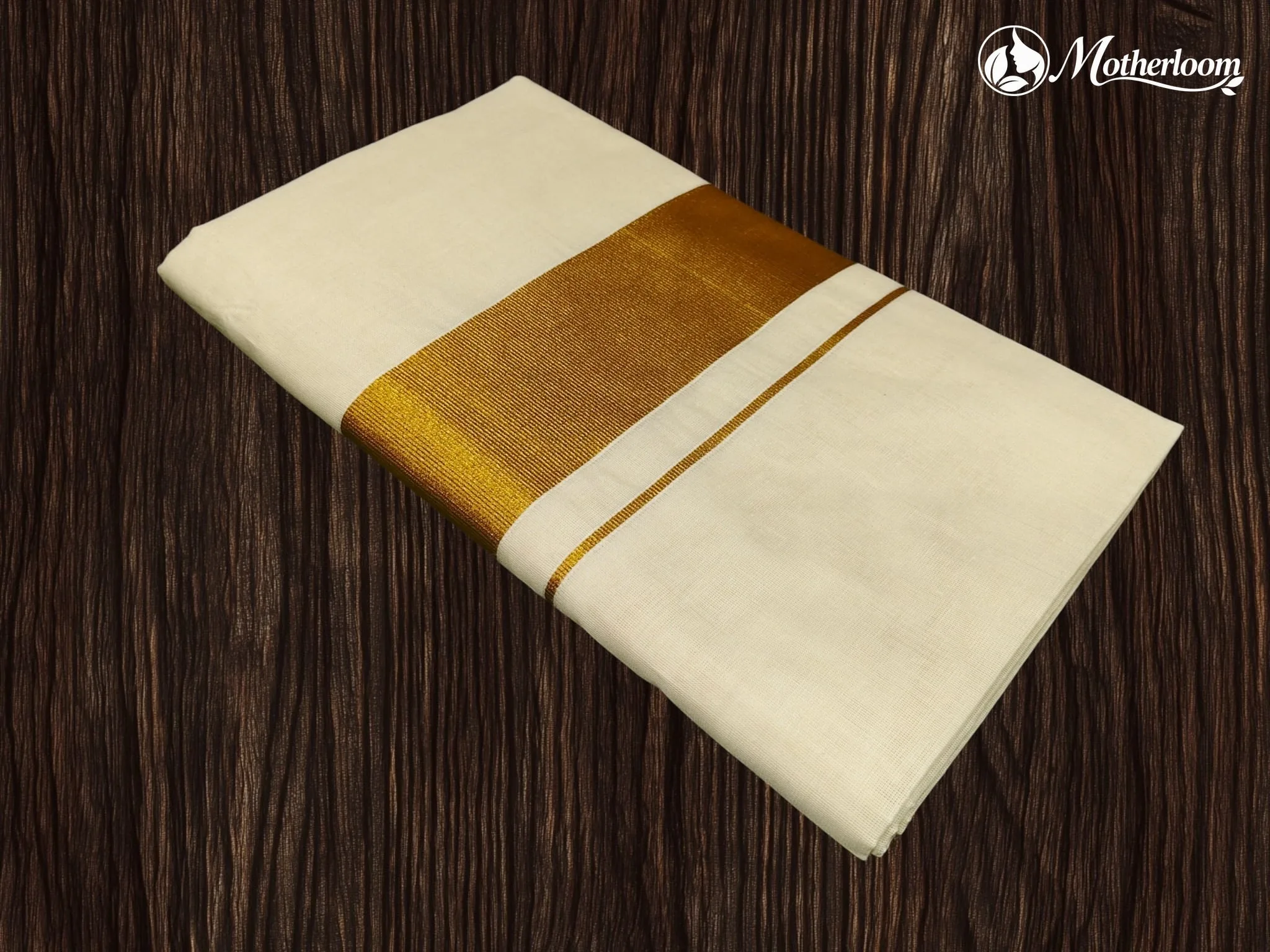 Motherloom Kerala Cotton Gold Plain Saree With Blouse