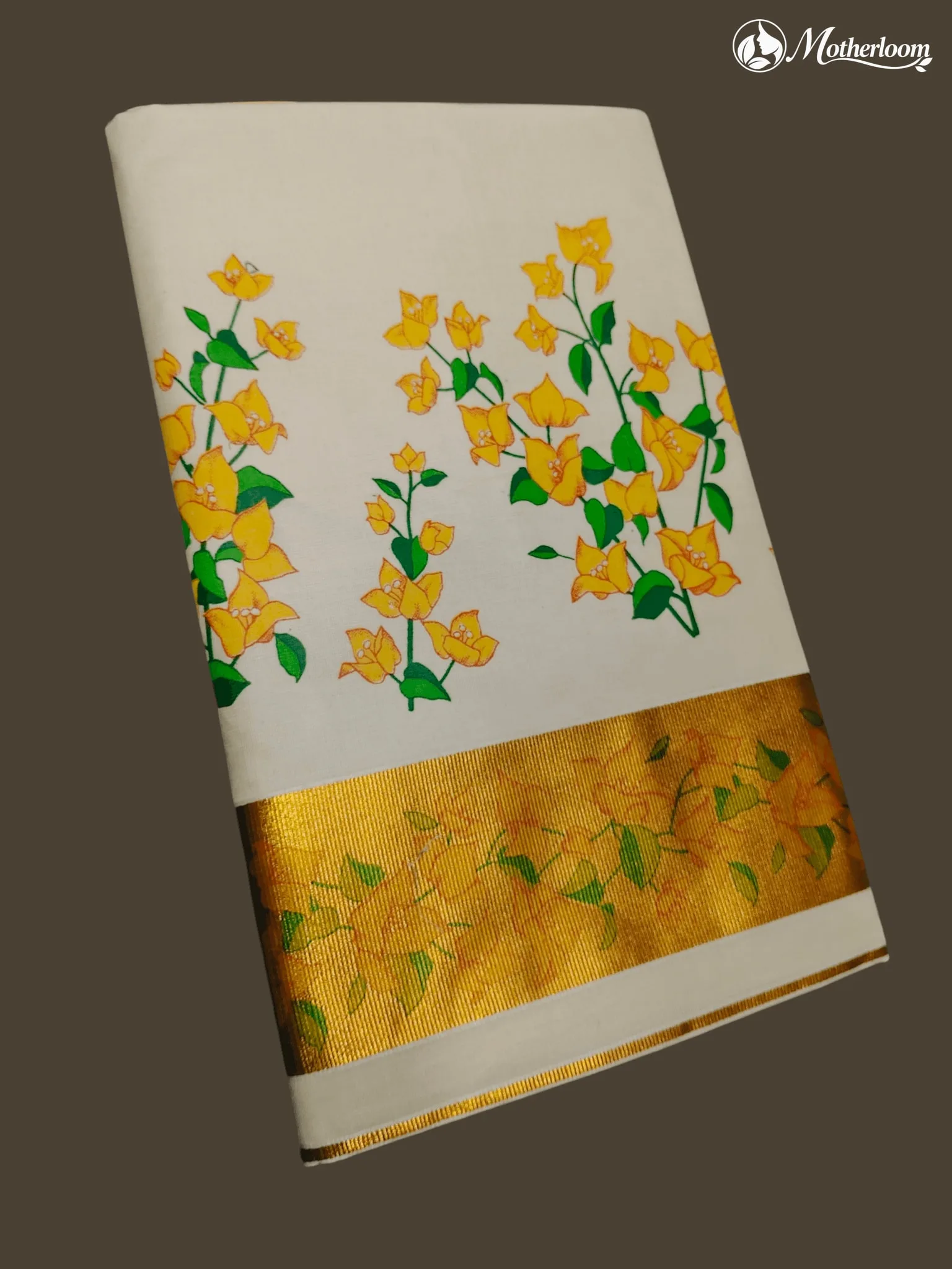 Motherloom Kerala Cotton Kani Konna Floral Print Saree, With Running Blouse