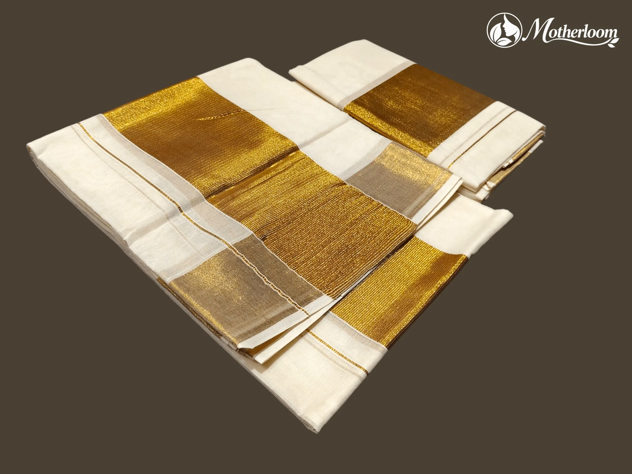 Motherloom Kerala Cotton Kasavu 4-inch Gold Set Mundu