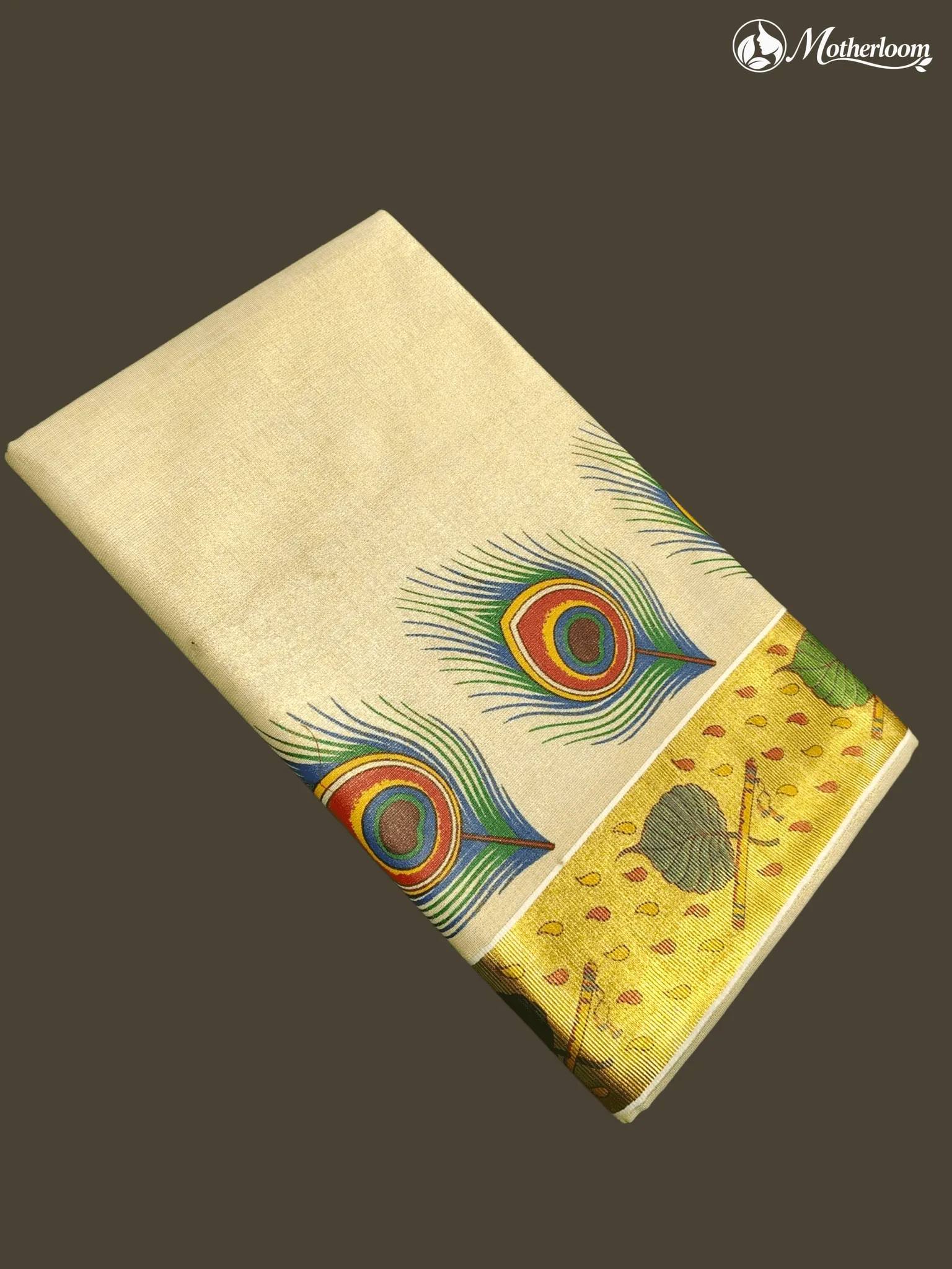 Motherloom Kerala Tissue Peacock Feather Saree with Running Blouse