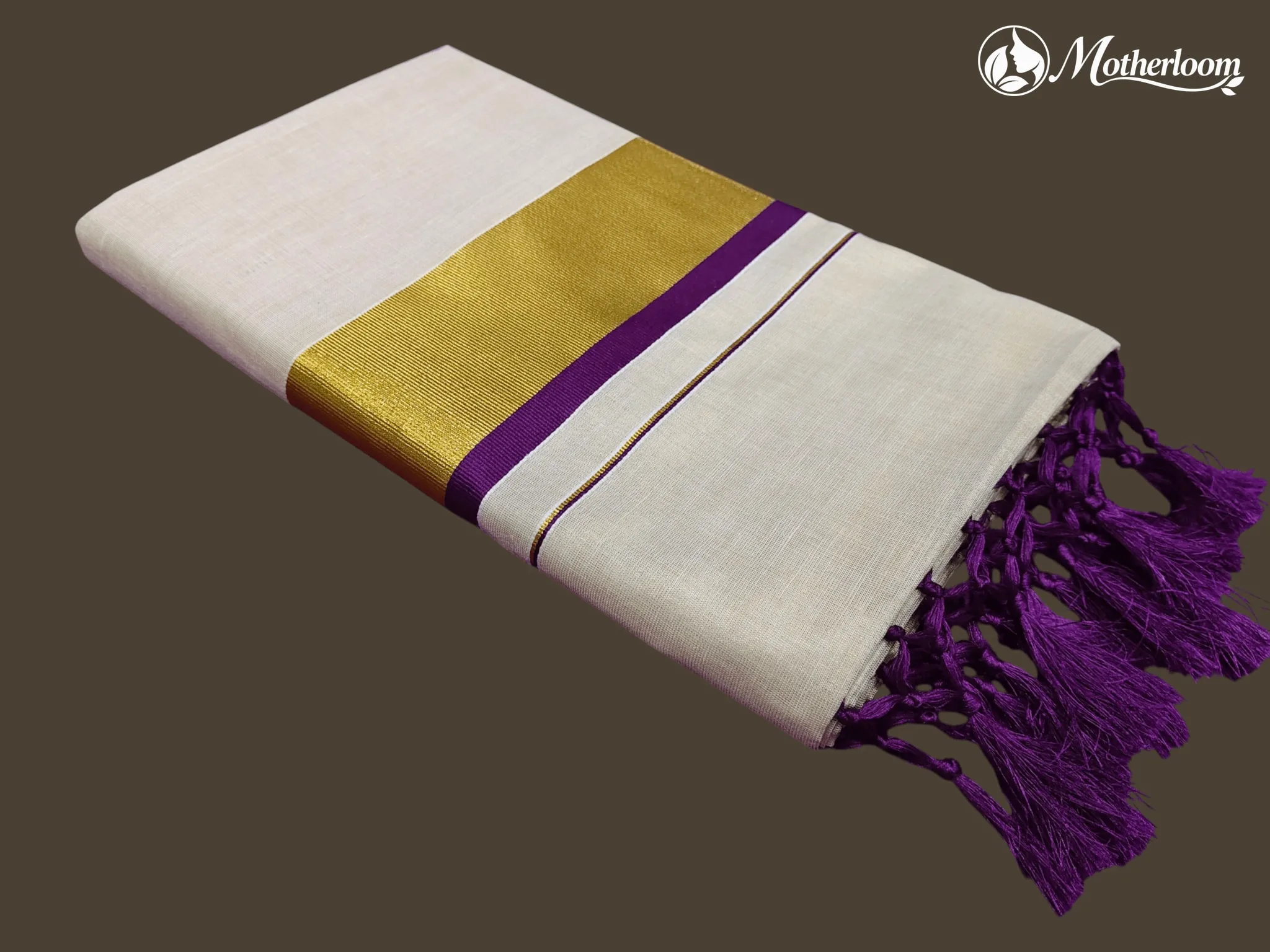 Motherloom Kerala Tissue Purple Fancy Saree With Colour Border