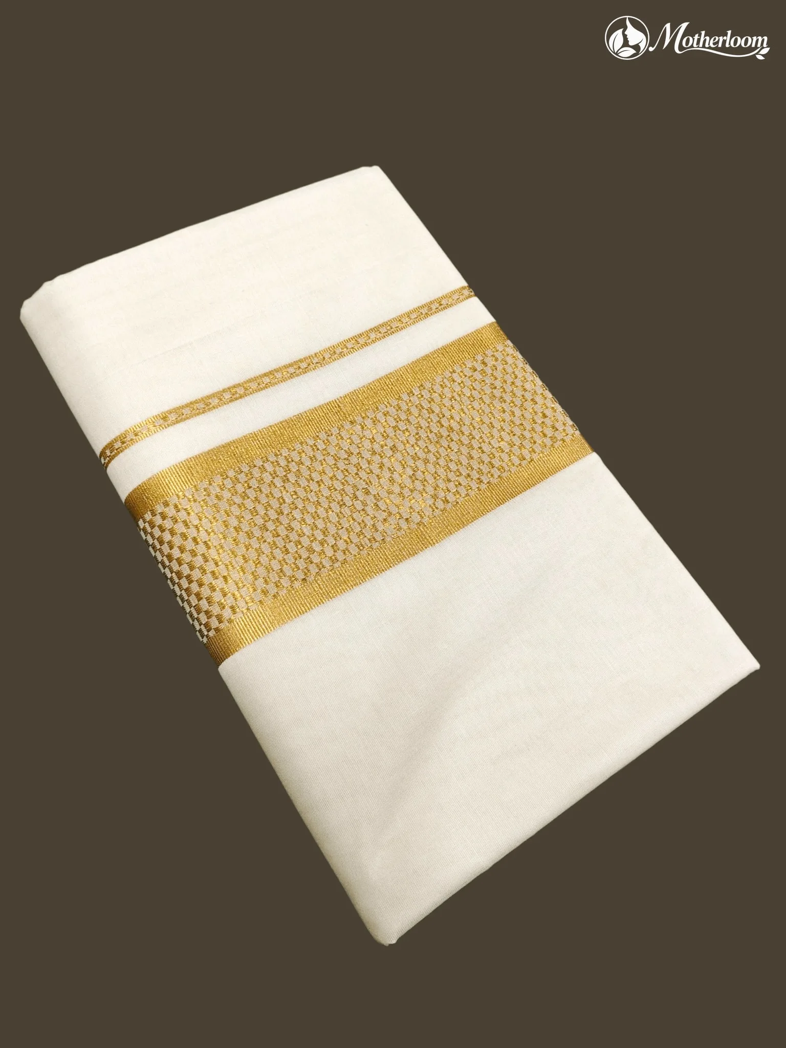 Motherloom Kerala Cotton Plain Jacquard Saree With Running Blouse
