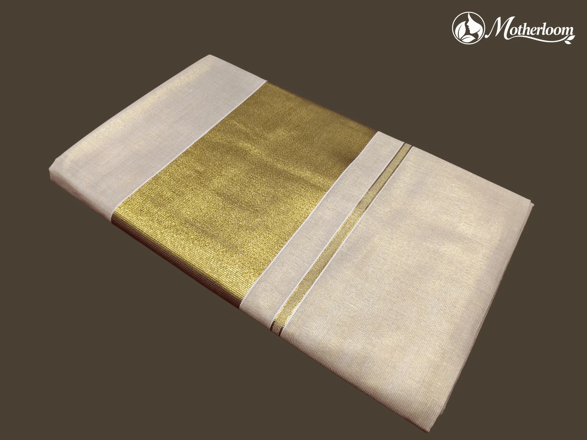 Motherloom Kerala Tissue 5-inch Border Gold Plain Saree With Running Blouse