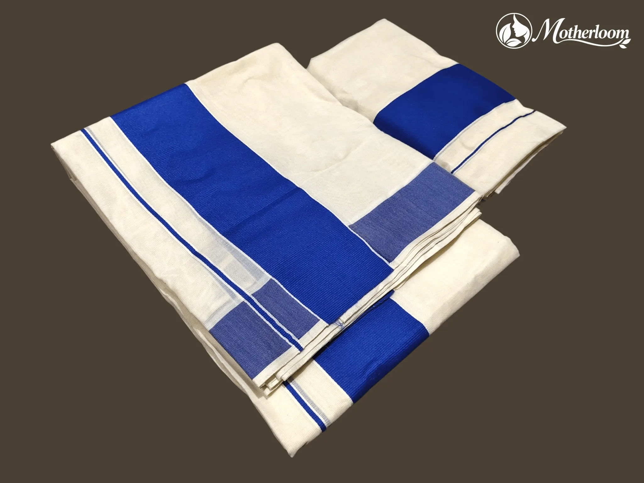 Motherloom Kerala Cotton Plain Navy Blue Set Mundu