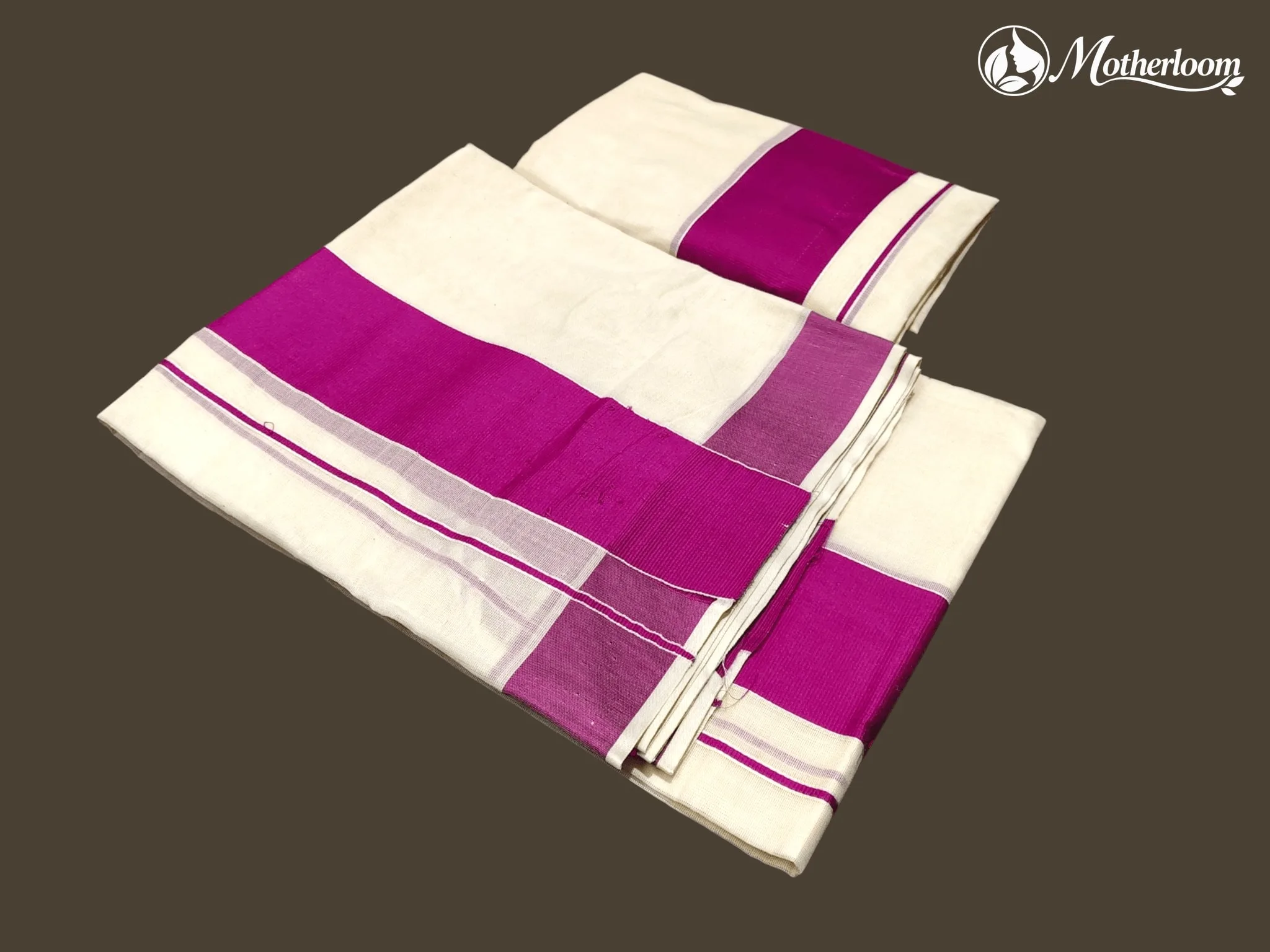 Motherloom Kerala Cotton Plain Pink Set Mundu