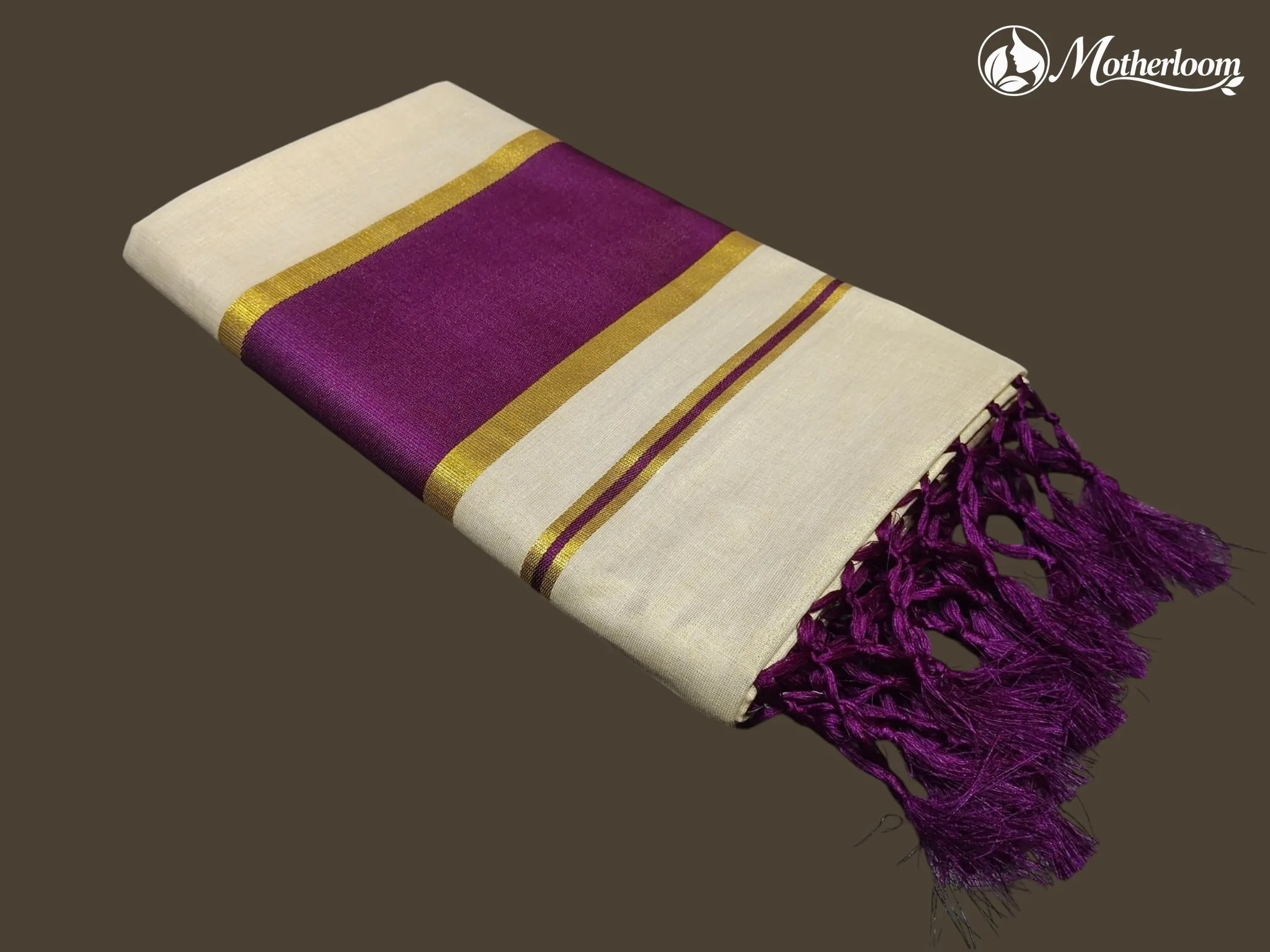 Motherloom Kerala Tissue Fancy Purple Saree,Running Blouse With Tassels