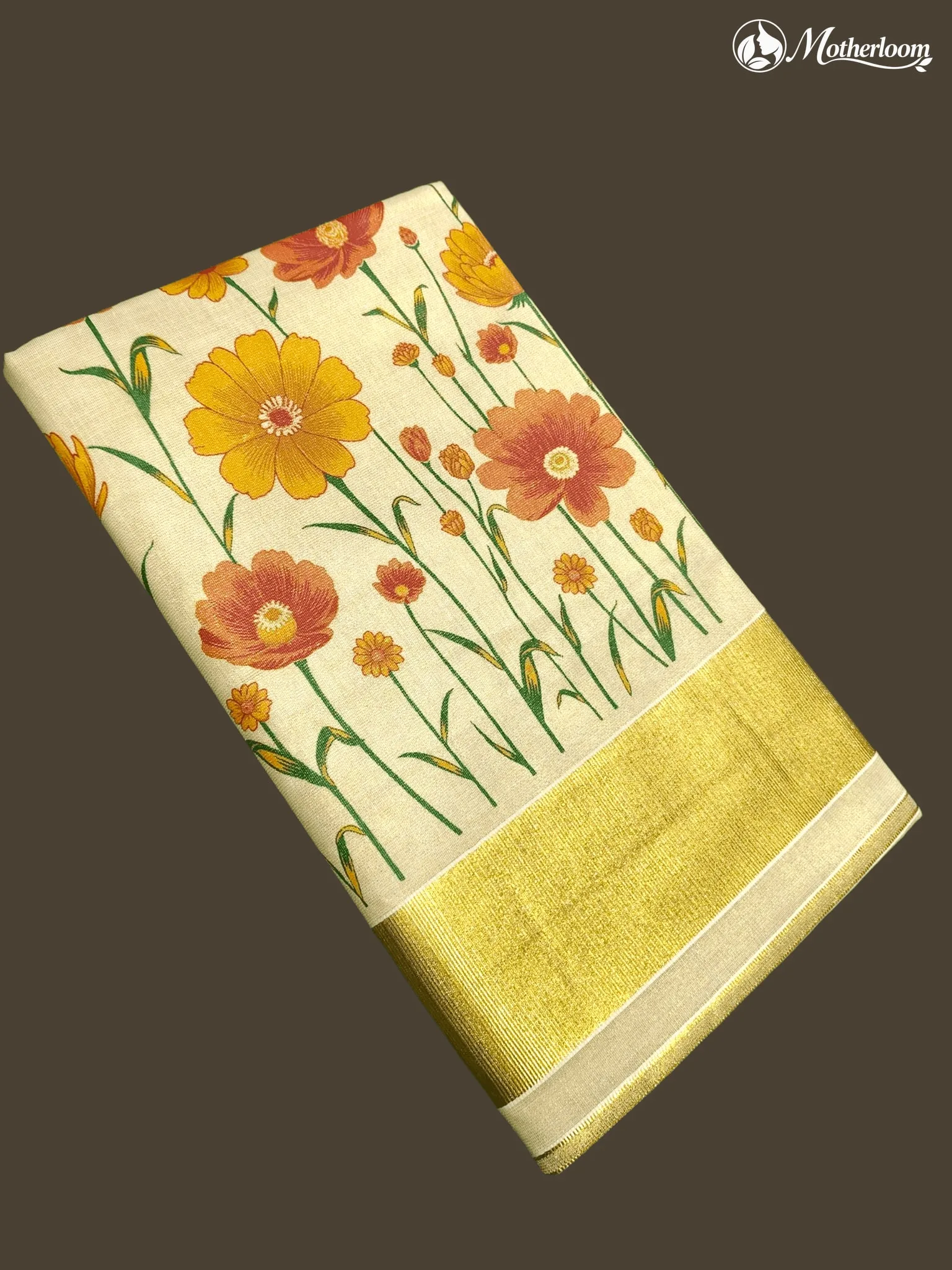 Motheerloom Kerala Tissue Floral Print Saree with Running Blouse