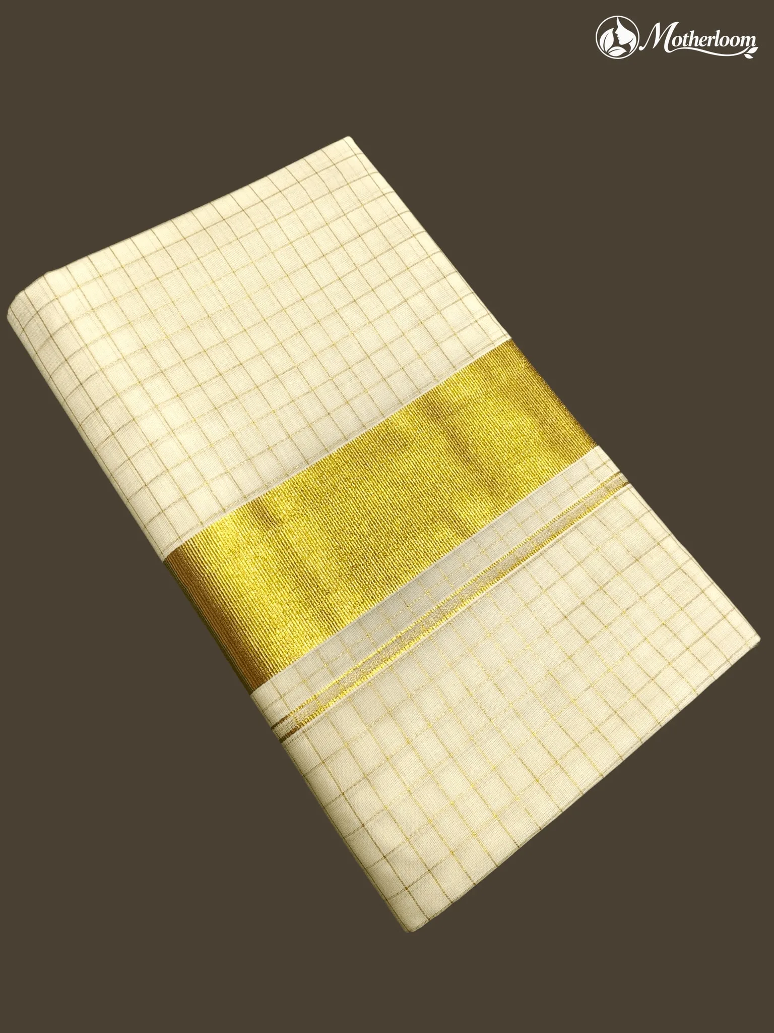 Motherloom Kerala Cotton 1/2-inch Checked Saree With Running Blouse