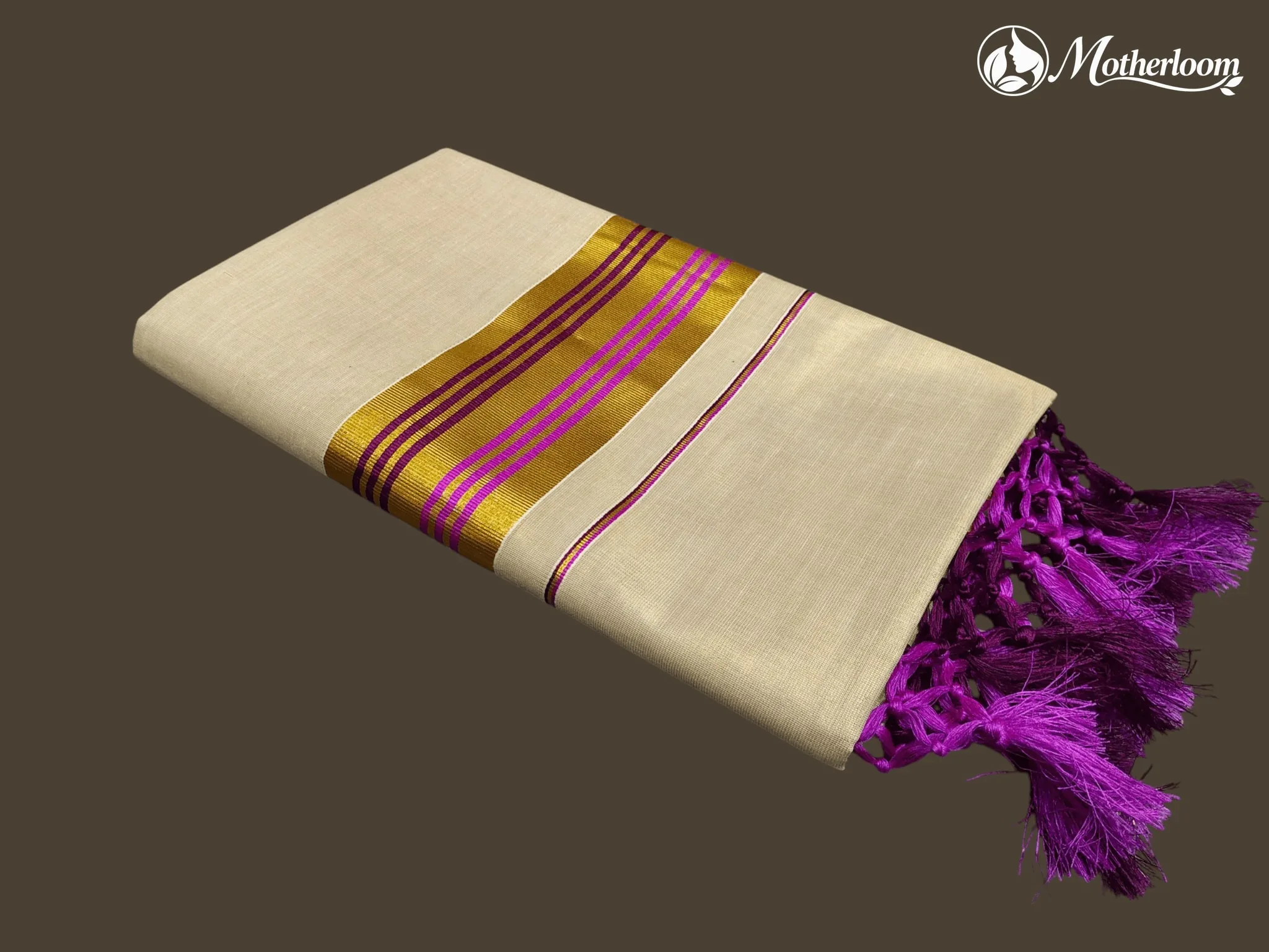 Motherloom  Kerala Tissue Magenta & Purple Fancy Saree With Colour Border