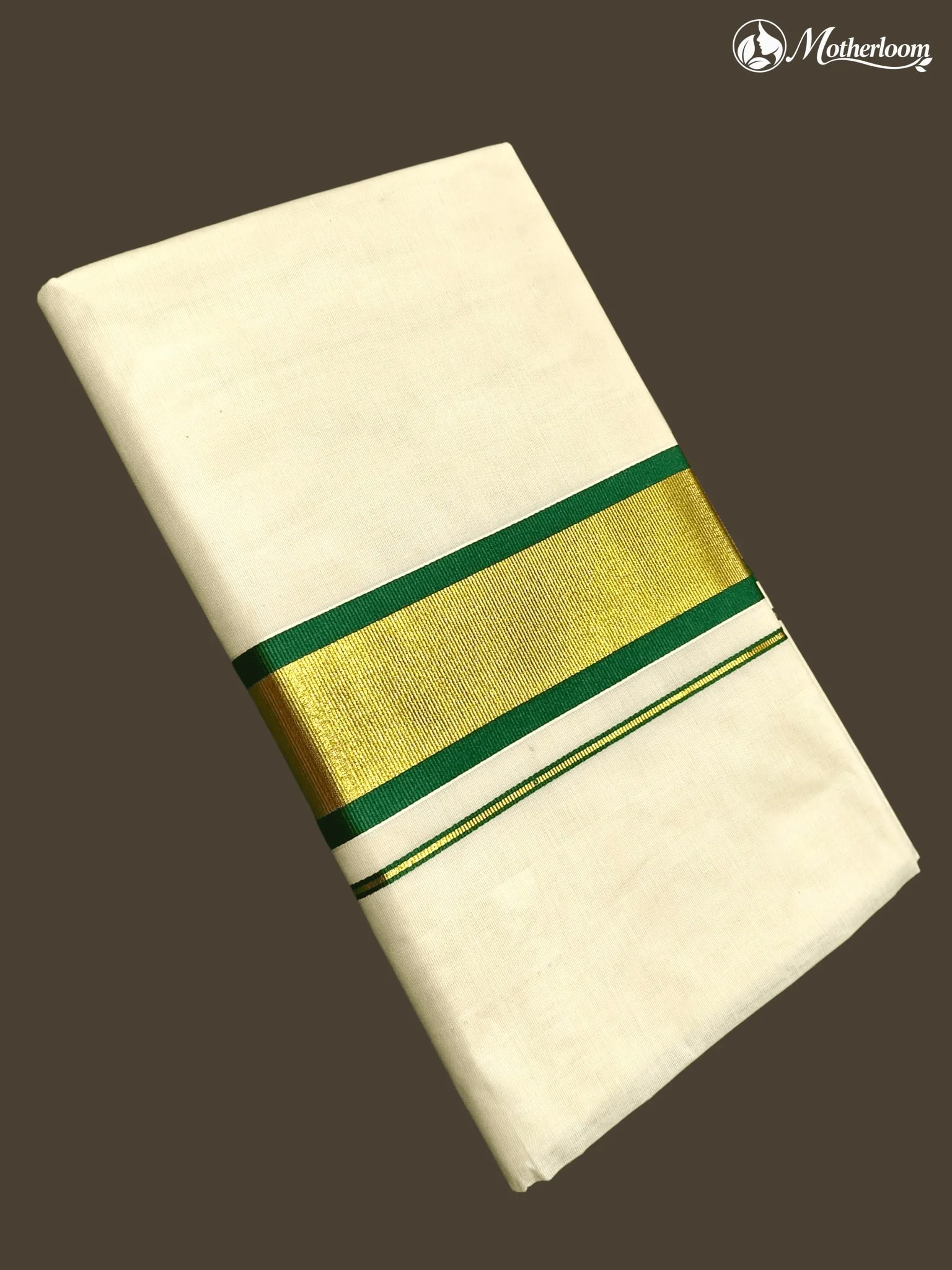 Motherloom Kerala Cotton Green Train Line Saree With Running Blouse